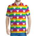 White Heart On LGBT Pride Striped Print Men's Polo Shirt