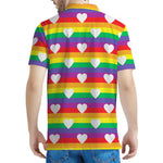 White Heart On LGBT Pride Striped Print Men's Polo Shirt