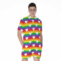White Heart On LGBT Pride Striped Print Men's Romper