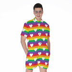 White Heart On LGBT Pride Striped Print Men's Rompers
