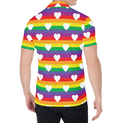 White Heart On LGBT Pride Striped Print Men's Shirt
