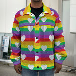White Heart On LGBT Pride Striped Print Men's Shirt Jacket