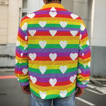 White Heart On LGBT Pride Striped Print Men's Shirt Jacket