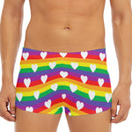 White Heart On LGBT Pride Striped Print Men's Short Boxer Briefs