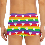 White Heart On LGBT Pride Striped Print Men's Short Boxer Briefs