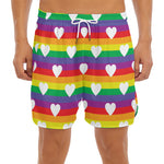 White Heart On LGBT Pride Striped Print Men's Split Running Shorts