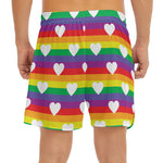White Heart On LGBT Pride Striped Print Men's Split Running Shorts
