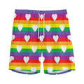 White Heart On LGBT Pride Striped Print Men's Athletic Shorts