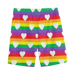 White Heart On LGBT Pride Striped Print Men's Sports Shorts