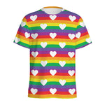 White Heart On LGBT Pride Striped Print Men's Sports T-Shirt