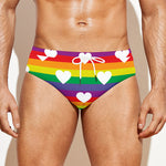 White Heart On LGBT Pride Striped Print Men's Swim Briefs