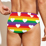 White Heart On LGBT Pride Striped Print Men's Swim Briefs