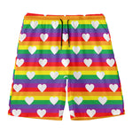 White Heart On LGBT Pride Striped Print Men's Swim Trunks