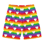 White Heart On LGBT Pride Striped Print Men's Swim Trunks
