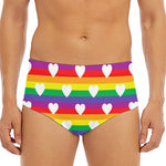 White Heart On LGBT Pride Striped Print Men's Triangle Swim Briefs