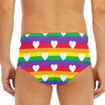 White Heart On LGBT Pride Striped Print Men's Triangle Swim Briefs
