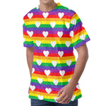 White Heart On LGBT Pride Striped Print Men's Velvet T-Shirt