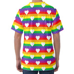White Heart On LGBT Pride Striped Print Men's Velvet T-Shirt