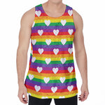 White Heart On LGBT Pride Striped Print Men's Velvet Tank Top