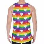 White Heart On LGBT Pride Striped Print Men's Velvet Tank Top