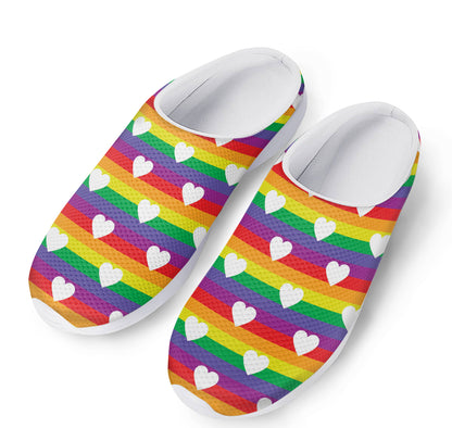 White Heart On LGBT Pride Striped Print Mesh Casual Shoes