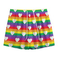 White Heart On LGBT Pride Striped Print Mesh Shorts