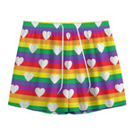 White Heart On LGBT Pride Striped Print Mesh Shorts
