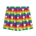 White Heart On LGBT Pride Striped Print Mesh Shorts
