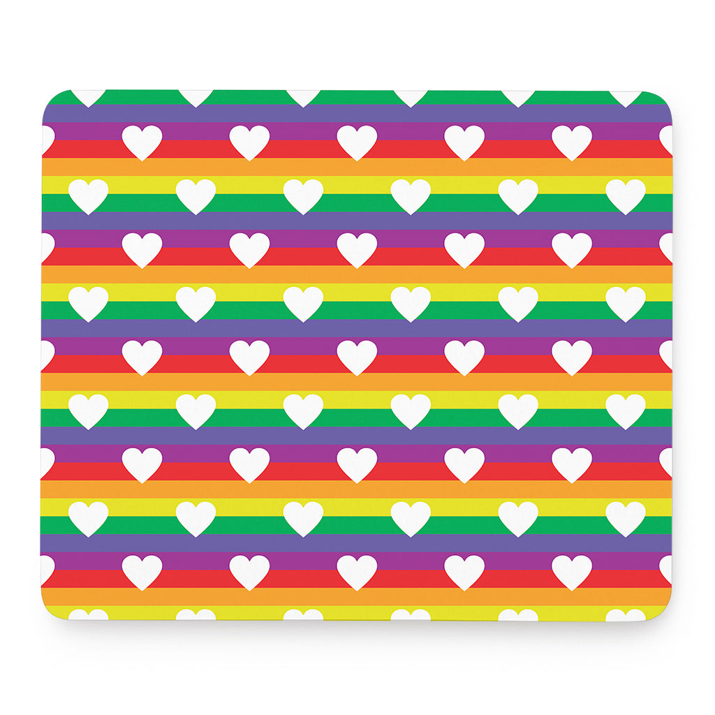White Heart On LGBT Pride Striped Print Mouse Pad