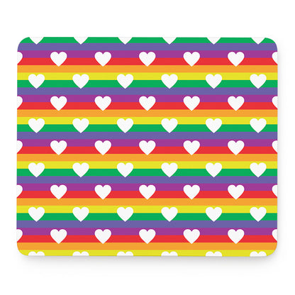 White Heart On LGBT Pride Striped Print Mouse Pad