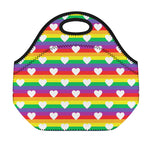 White Heart On LGBT Pride Striped Print Neoprene Lunch Bag
