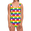 White Heart On LGBT Pride Striped Print One Piece Swimsuit