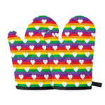 White Heart On LGBT Pride Striped Print Oven Mitts