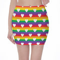 White Heart On LGBT Pride Striped Print Pencil Mini Skirt