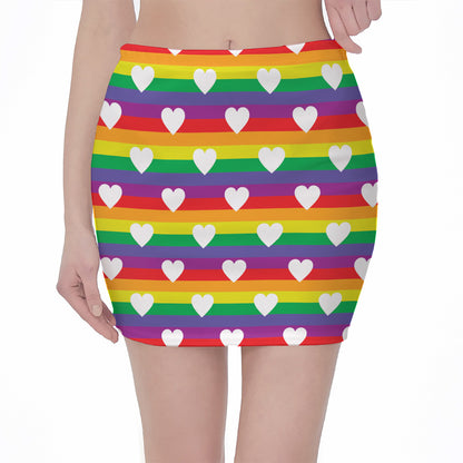 White Heart On LGBT Pride Striped Print Pencil Mini Skirt