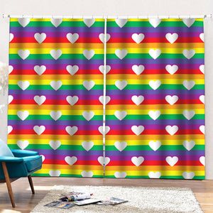 White Heart On LGBT Pride Striped Print Pencil Pleat Curtains