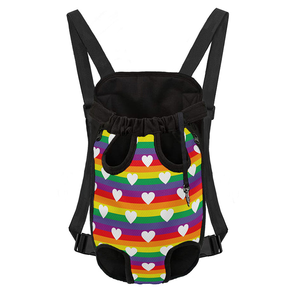 White Heart On LGBT Pride Striped Print Pet Carrier Backpack