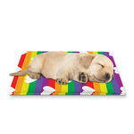 White Heart On LGBT Pride Striped Print Pet Cooling Mat Cover