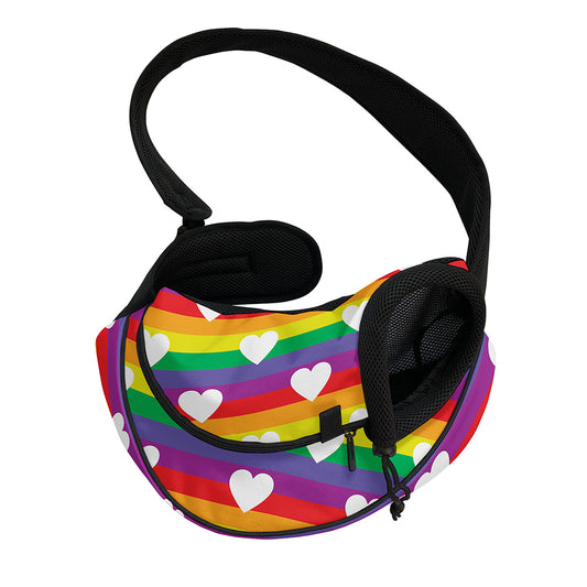 White Heart On LGBT Pride Striped Print Pet Sling Carrier
