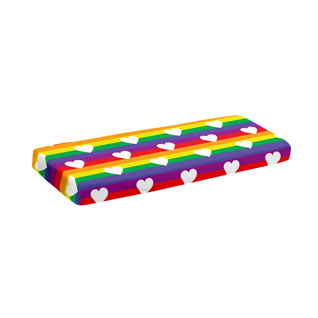 White Heart On LGBT Pride Striped Print Piano Keyboard Cover