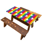 White Heart On LGBT Pride Striped Print Picnic Table Cover