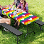 White Heart On LGBT Pride Striped Print Picnic Table Cover