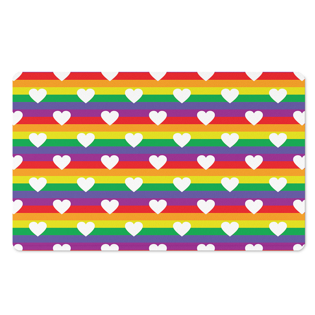 White Heart On LGBT Pride Striped Print Polyester Doormat
