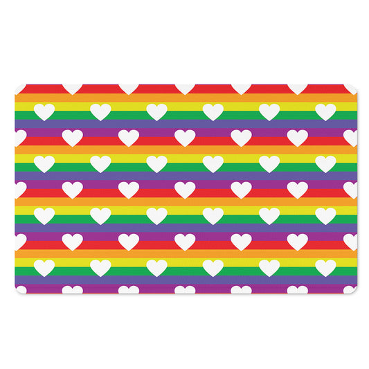 White Heart On LGBT Pride Striped Print Polyester Doormat