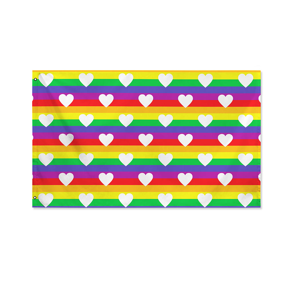 White Heart On LGBT Pride Striped Print Polyester Flag