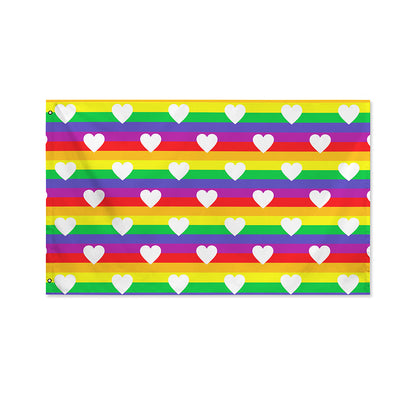 White Heart On LGBT Pride Striped Print Polyester Flag