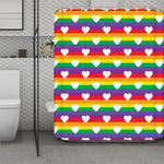 White Heart On LGBT Pride Striped Print Polyester Shower Curtain