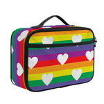 White Heart On LGBT Pride Striped Print Portable Lunch Bag