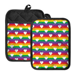 White Heart On LGBT Pride Striped Print Pot Holders With Pocket