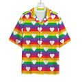 White Heart On LGBT Pride Striped Print Rayon Hawaiian Shirt